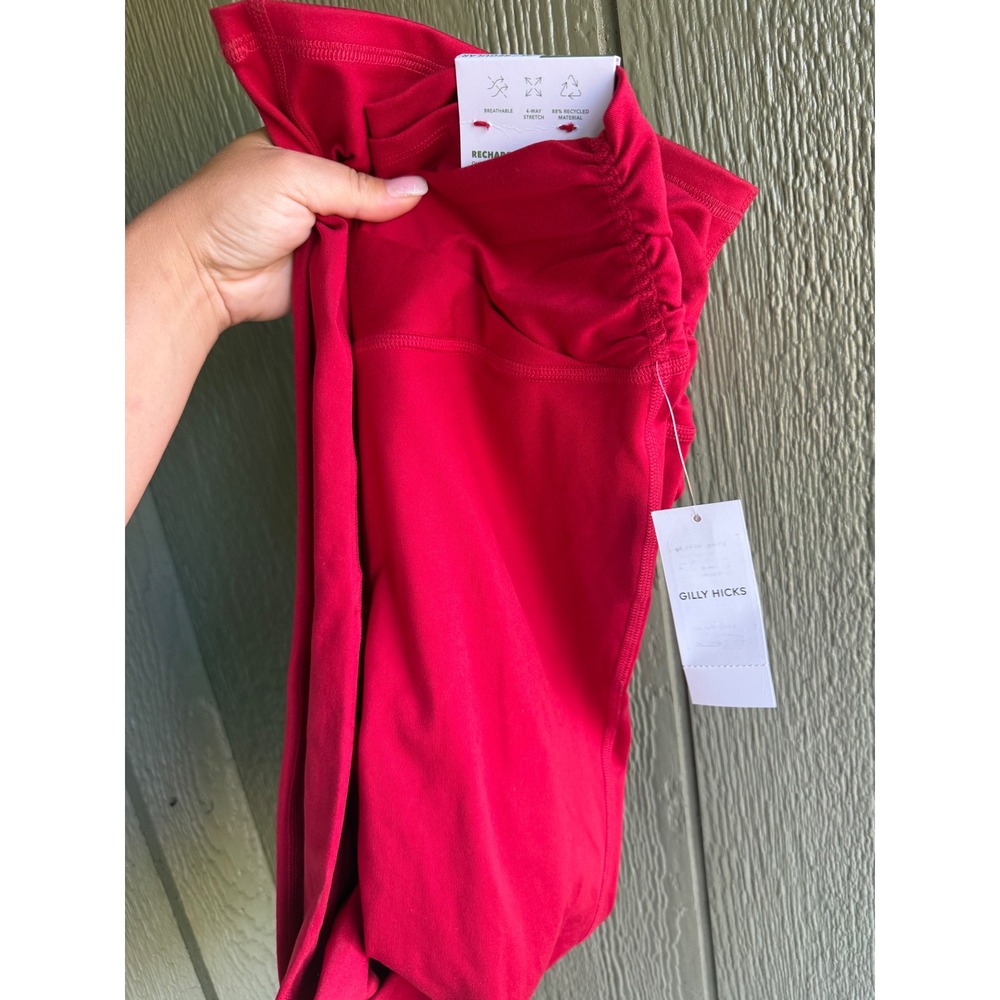 Gilly Hicks Recharge Boot Leggings Red Ruched Back Recycled High Rise Medium NEW